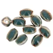 Perles ovales en céramique 13x9  mm - Bleu Vert - Beige marbré x10