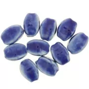 Perles ovales en céramique 13x9  mm - Bleu marine - Bleu marbré x10