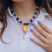 Perles ovales en céramique 13x9  mm - Bleu marine - Bleu marbré x10