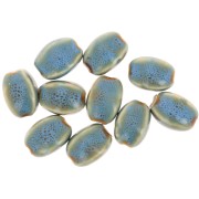 Perles ovales en céramique 13x9  mm - Bleu - Beige marbré x10