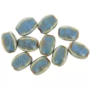 Perles ovales en céramique 13x9  mm - Bleu - Beige marbré x10