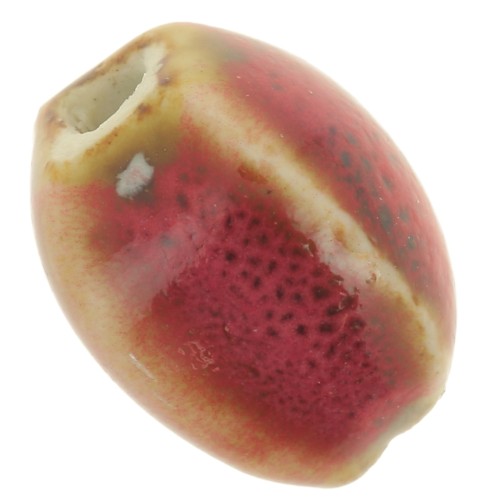 Perles ovales en céramique 13x9  mm - Rouge - marron marbré x10