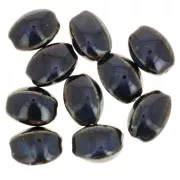 Perles ovales en céramique 13x9  mm - Bleu nuit - Marron foncé marbré x10