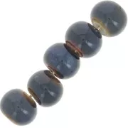 Perles rondelles en céramique 7x5 mm - Bleu nuit - Marron foncé marbré x20