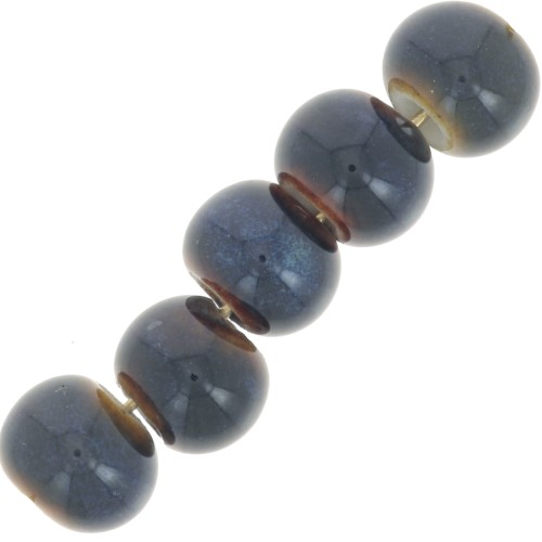 Perles rondelles en céramique 7x5 mm - Bleu nuit - Marron foncé marbré x20