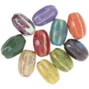 Perles ovales striées en céramique 21x13 mm - Multicolore marbré x10|raw }}