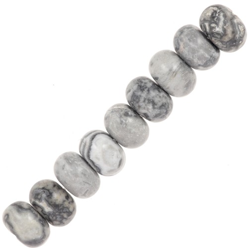 Perles Heishi rondelles 8x5.5 mm pierre gemme - Jaspe feuille d'argent x15
