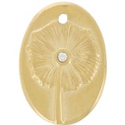 Pendentif ovale 20x14 mm - motif fleur avec strass - Acier inox 316L Doré x1