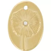 Pendentif ovale 20x14 mm - motif fleur avec strass - Acier inox 316L Doré x1