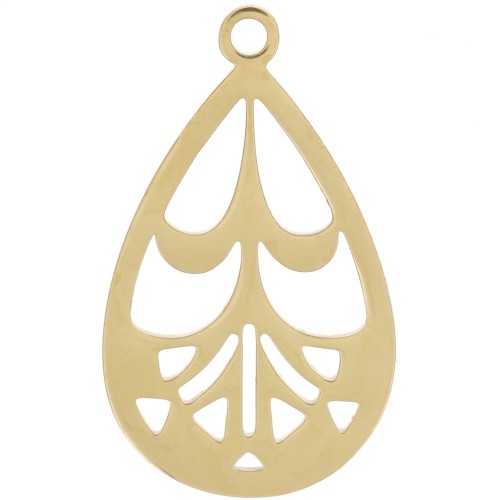 Pendentif goutte ajouré 20x12 mm - Acier inox 316L Doré x1