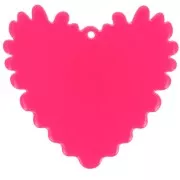 Pendentif coeur en relief 37x39 mm en acrylique - Rose fluo - Doré pailleté x1