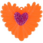 Pendentif coeur en relief 37x39 mm en acrylique - Orange fluo - Violet pailleté|raw }}