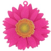 Pendentif fleur marguerite 3D 41 mm en acrylique - Fuchsia pailleté x1