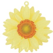 Pendentif fleur marguerite 3D 41 mm en acrylique - Jaune clair pailleté x1