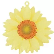 Pendentif fleur marguerite 3D 41 mm en acrylique - Jaune clair pailleté x1