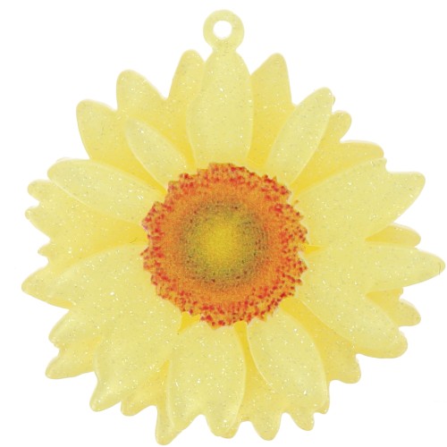 Pendentif fleur marguerite 3D 41 mm en acrylique - Jaune clair pailleté x1