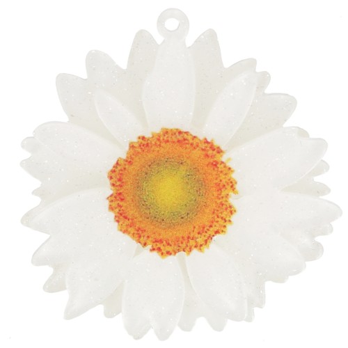 Pendentif fleur marguerite 3D 41 mm en acrylique - Blanc pailleté x1
