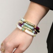 Perles tube incurvé en acrylique opaque 32x8 mm - Bleu azur x6