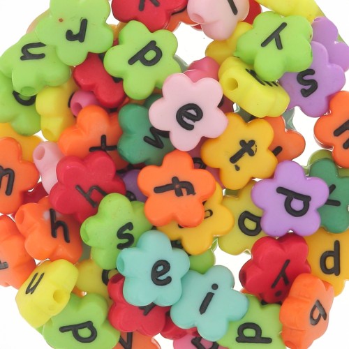 Assortiment de 150 perles fleurs lettres alphabet 11 mm - Multicolore