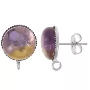 Clous d'oreilles pour cabochon fond plat 12 mm - anneau ouvert - Argenté x2