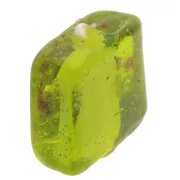 Perle carré en verre 15x15 mm - motif coeur - Vert olive - Rouge x1