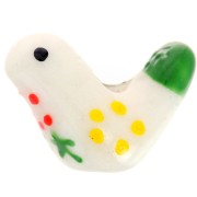 Perle oiseau 13.5x19.5 mm en céramique - Blanc - Vert x1