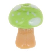 Perle champignon 12x10 mm en verre - motif pois - Vert clair - Marron clair x1