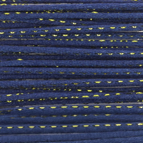 Cordon queue de rat nylon 1.8 mm avec fil métalissé - Bleu foncé - Doré x3m