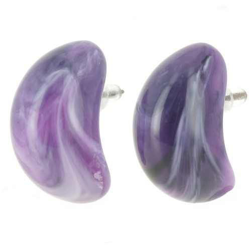 Boucles d'oreille gouttes 28x16 mm en résine opaque - Violet foncé marbré x2