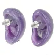 Boucles d'oreille gouttes 28x16 mm en résine opaque - Violet foncé marbré x2