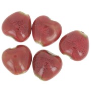Perles coeur 15x15.5 mm en céramique - Rouge - Tacheté noir x5