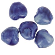 Perles coeur 15x15 mm en céramique - Bleu foncé marbré x5