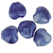 Perles coeur 15x15 mm en céramique - Bleu foncé marbré x5