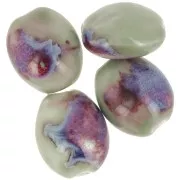 Perles olive 21x18 mm en céramique - Vert sauge - Marbré violet x4