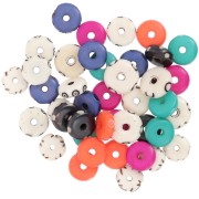 Assortiment de perles rondelles plates en os gravé - Multicolore x39g|raw }}