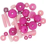 Assortiment de perles en os gravé et uni - Rose clair - Rose foncé x60g