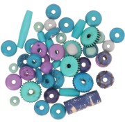 Assortiment de perles en os gravé et uni - Multi-Bleu - Violet x60g