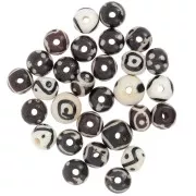 Assortiment de perles rondes aplaties 10mm à 12 mm en os peint - Noir - Blanc x49g