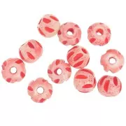 Assortiment de perles rondes aplaties 10x8 mm en os gravé - Rouge clair x20