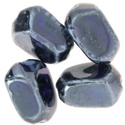 Perle irrégulière 34x26 mm en céramique - Noir - Marbré bleu nuit irisé x1