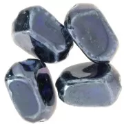 Perle irrégulière 34x26 mm en céramique - Noir - Marbré bleu nuit irisé x1