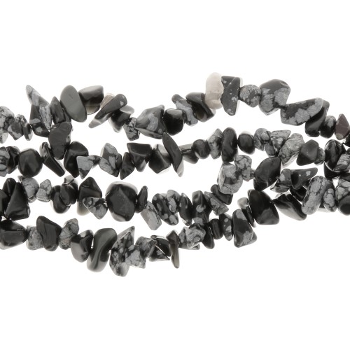 Perles chips 8 - 11 mm en pierre gemme  - Obsidienne Mouchetée x80cm