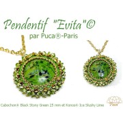 Cabochon rond en verre par Puca® 25 mm - Black Stony Emerald x1