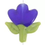 Perle fleur 21.5x20 mm en verre - Bleu foncé - Vert x1