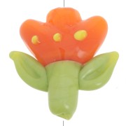 Perle fleur 21.5x20 mm en verre - Orange - Vert x1|raw }}