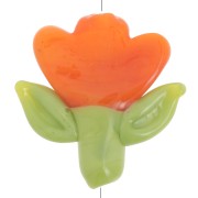 Perle fleur 21.5x20 mm en verre - Orange - Vert x1