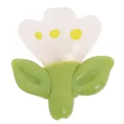 Perle fleur 21.5x20 mm en verre - Rose clair - Vert x1