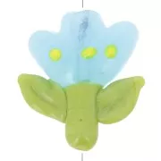 Perle fleur 21.5x20 mm en verre - Bleu - Vert x1