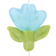 Perle fleur 21.5x20 mm en verre - Bleu - Vert x1