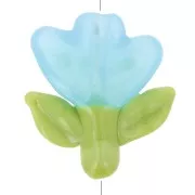 Perle fleur 21.5x20 mm en verre - Bleu - Vert x1